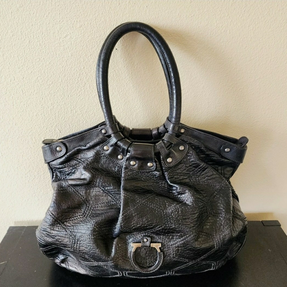 Salvatore Ferragamo Black Textured Shoulder Bag